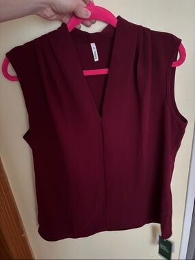 Sleeveless V-Neck Top in Burgundy by